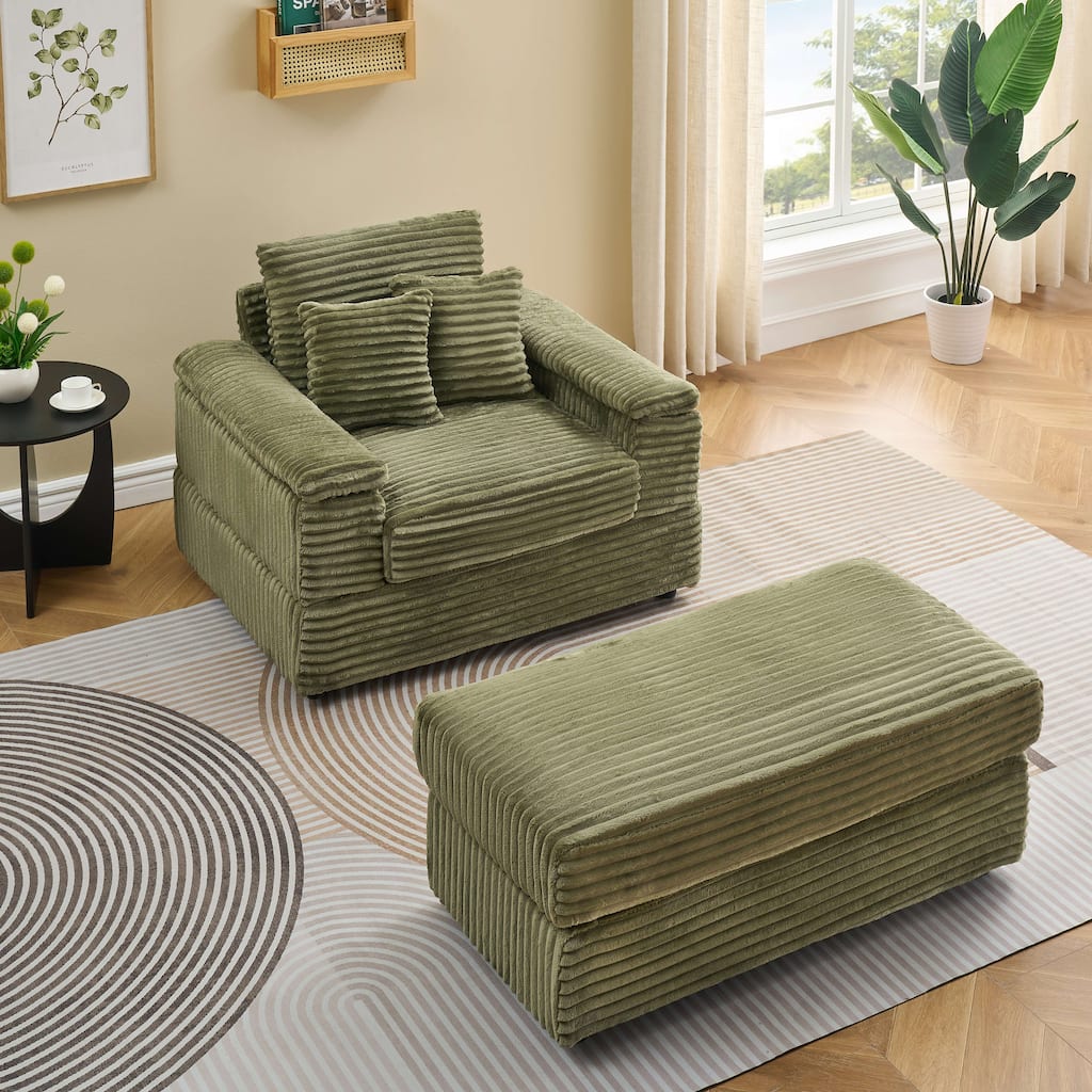 42.52 inch Green Corduroy Single Sofa with Pillows, Simple Design
