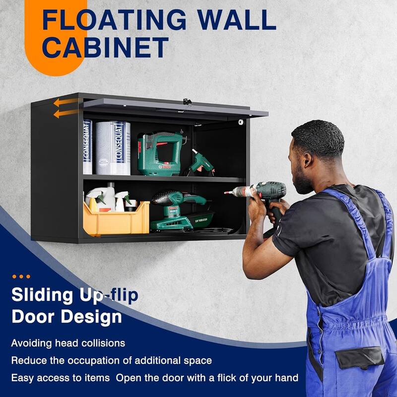Metal Garage Wall Cabinet with Doors and Shelves, Tool Storage Cabinet for Garage, Kitchen