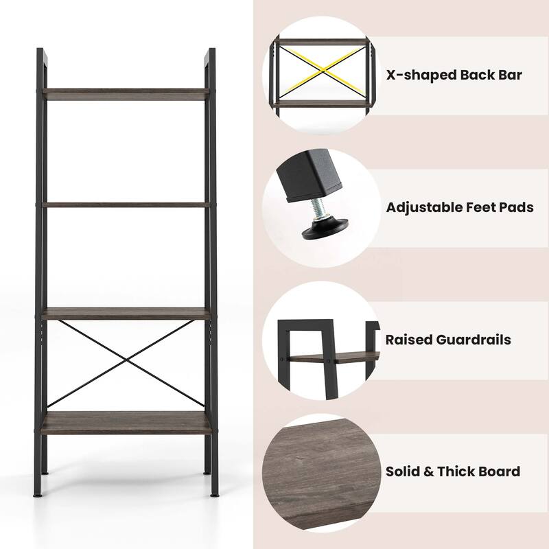 Costway 4-Tier Wood Ladder Shelf Ladder Bookcase Bookshelf Display