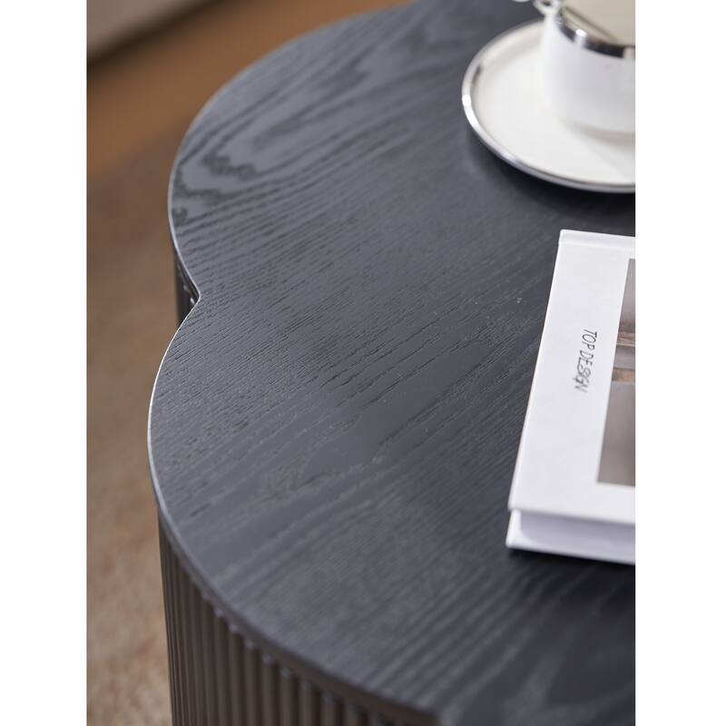 31.50" Modern Flower Shaped Coffee Table, Plum Blossom Shaped Coffee Table with Storage - Natural Wood Veneer