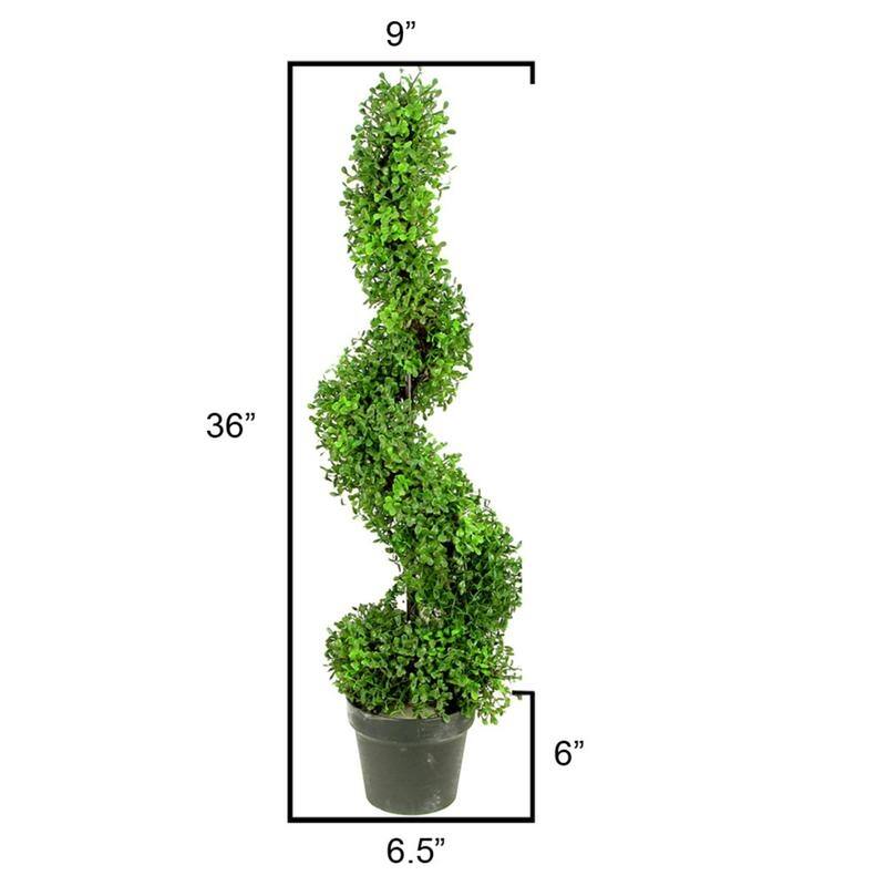 3-foot Faux Boxwood Leaves Spiral Topiary Plant Tree in Plastic Pot - GTR4633-NATURAL