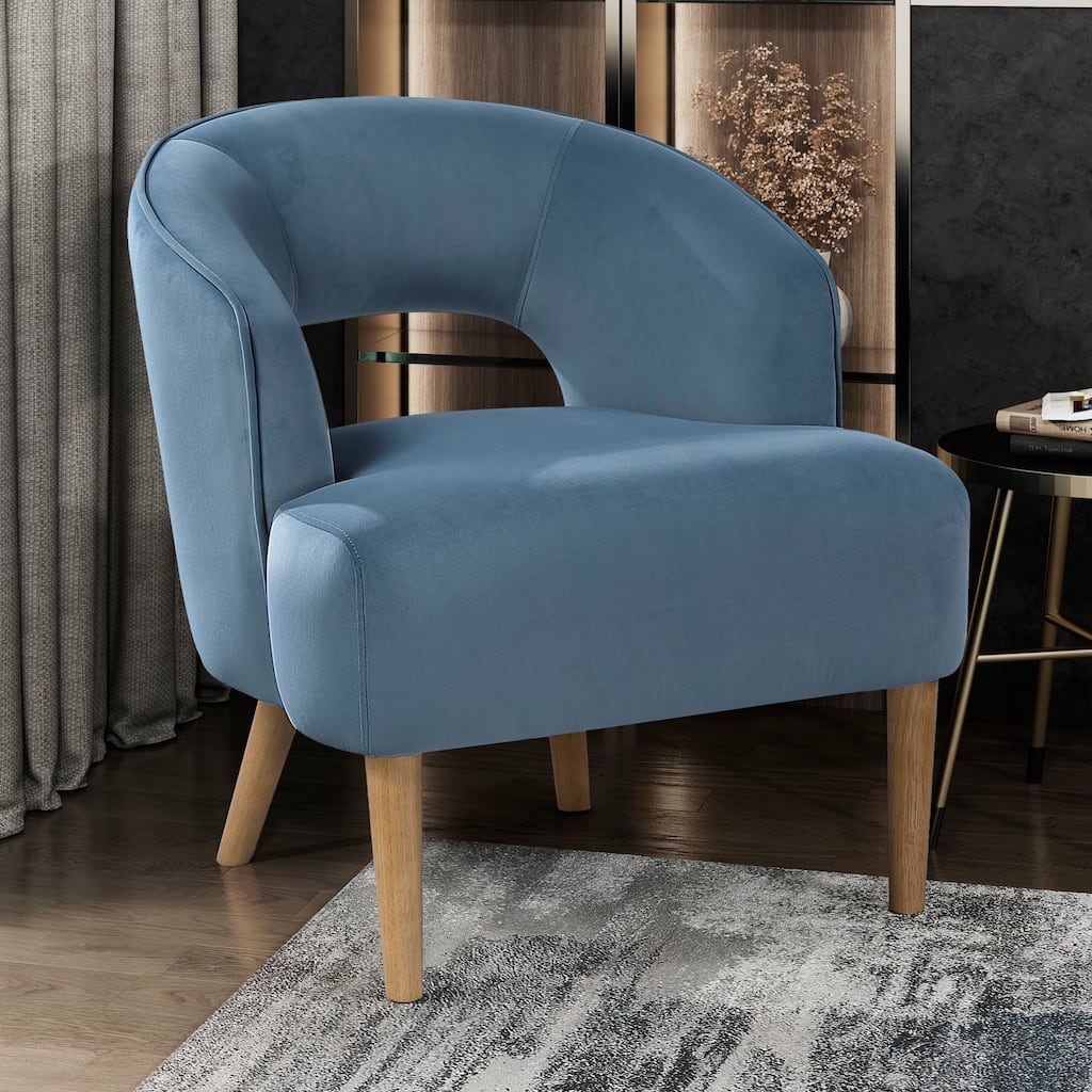 Elise 26" Velvet Accent Chair - Light Walnut Finish Solid Wood Legs