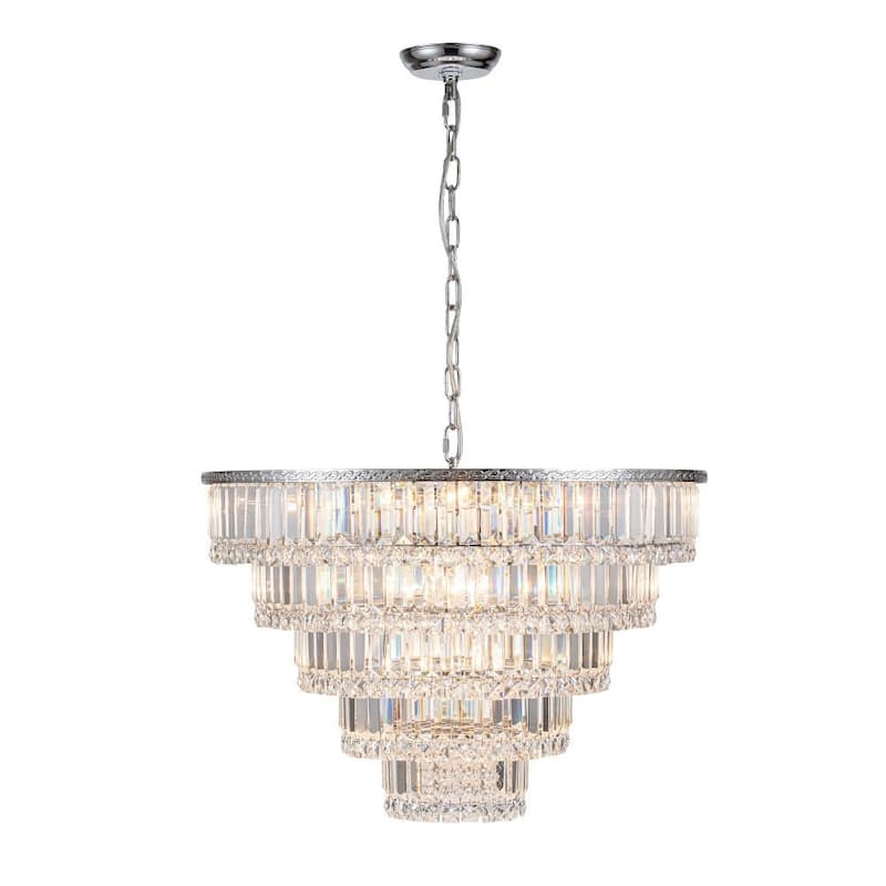 Luxury Fringe Style Tiered Crystal Chandelier - Polished Chrome