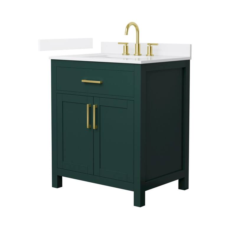 Wyndham Collection WCG2424-30S-QTZ-US3MXX Beckett 30" Free Standing - Green / White Quartz Top / Brushed Gold Hardware