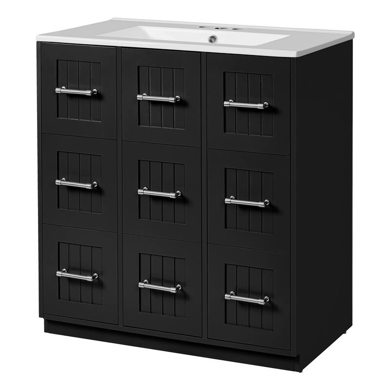 30" Bathroom Vanity Cabinet with Undermount Sink, Solid Wood Frame Bathroom Vanity Base & Ceramic Basin Set