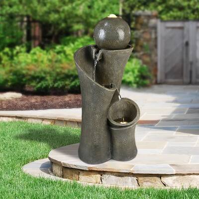 24-inch Outdoor Sphere Water Fountain with Lights, 5-Tier