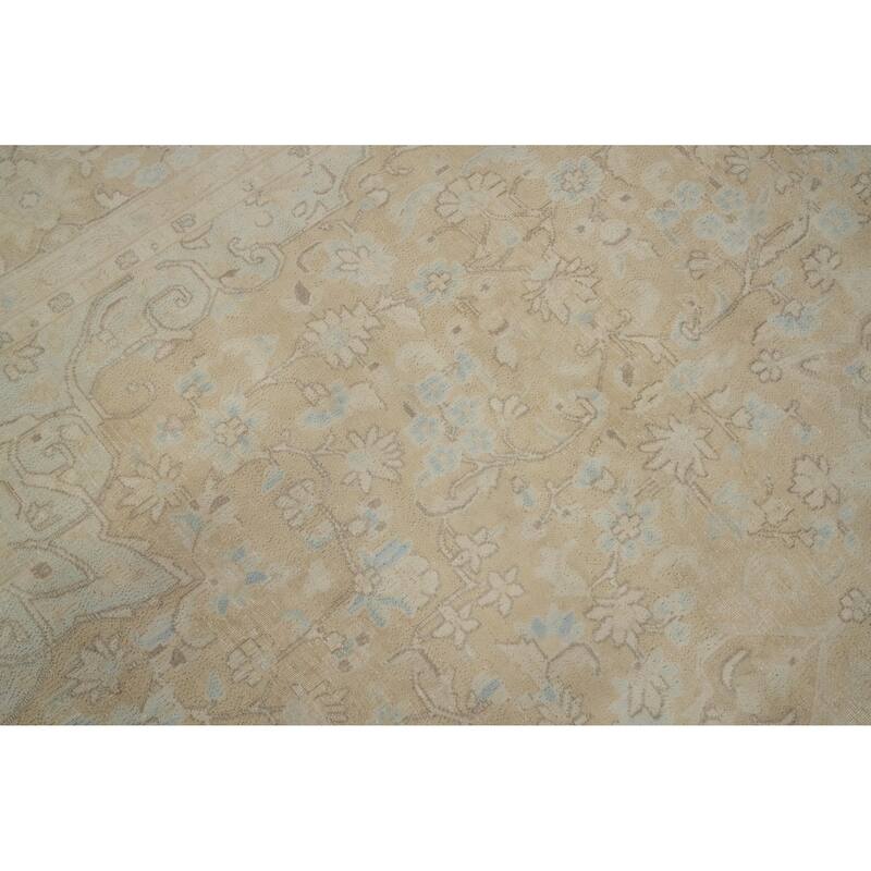 Hand Knotted Oriental 100% Wool Carpet Traditional Floral Beige & Ivories Kerman Area Rug - 14' 4'' X 9' 6''