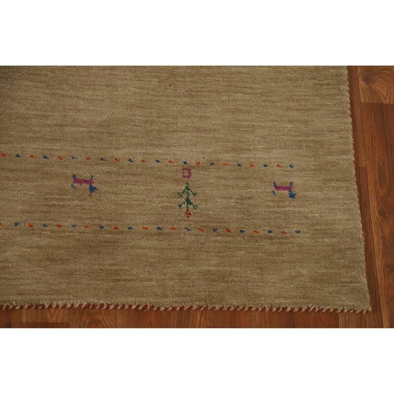 Hand Knotted Oriental 100% Wool Carpet Tribal Animal Pictorial Brown Gabbeh Area Rug - 7' 9'' X 4' 10''
