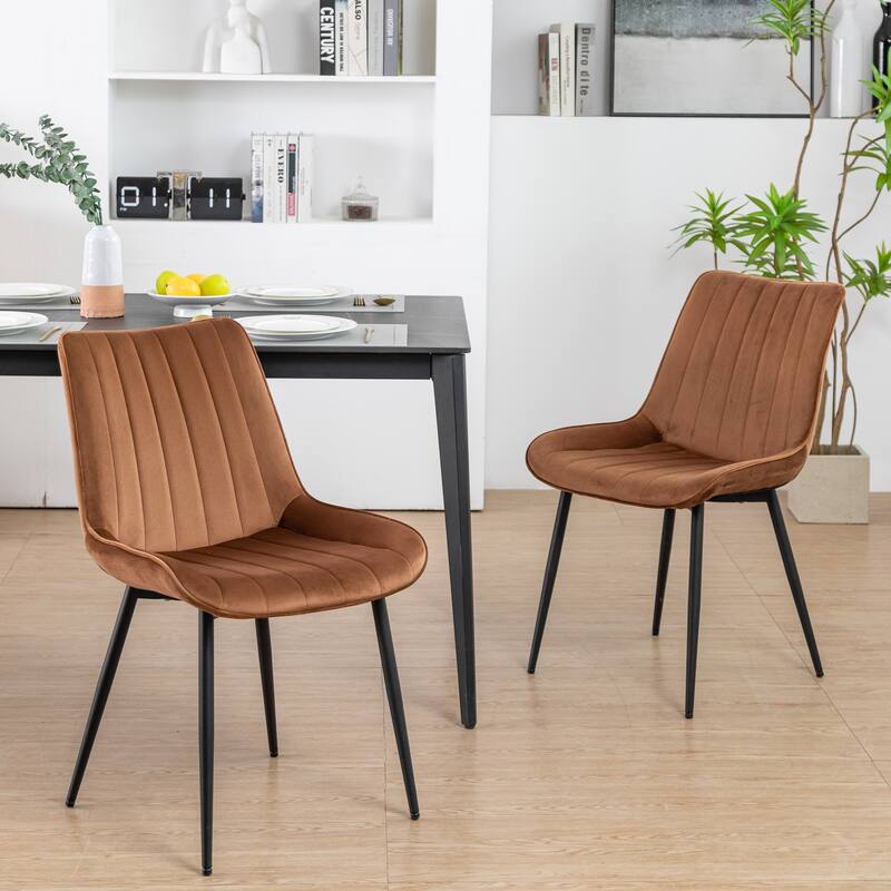 XINMICS Mid-century Modern Dining Chairs, Velvet Upholstered Metal Side Chair, Set of 2/4/6 - set of 2 - Brown