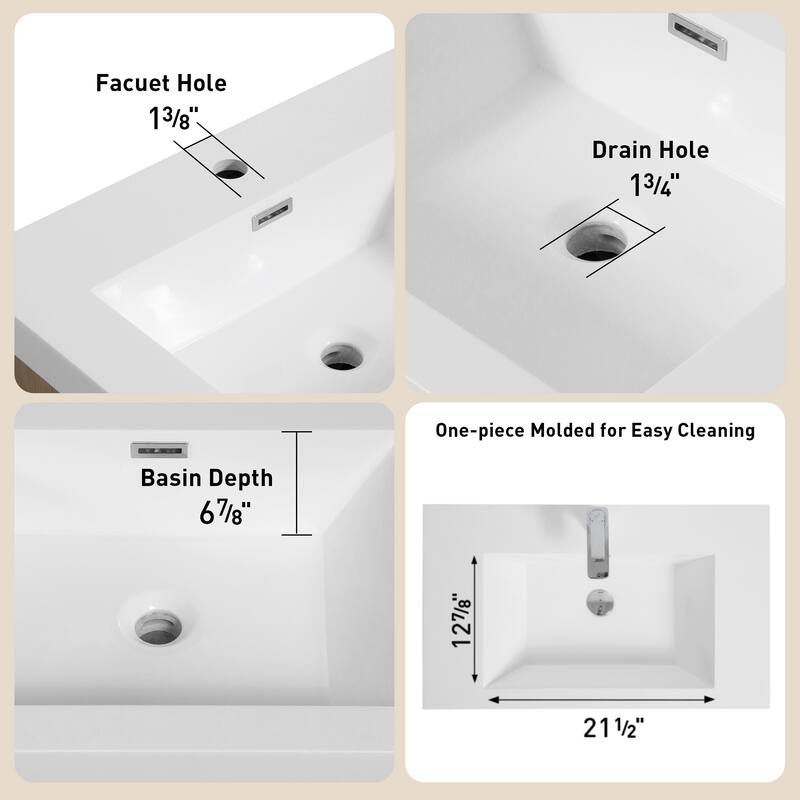 36" Floating Bathroom Vanity with Stone Resin Countertop, Soft Close Drawers, and U-Shaped Drain Design