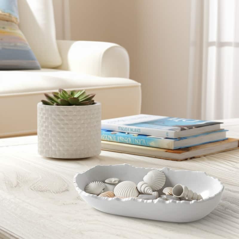 Resin Decorative Bowl Coastal Style Centerpiece Home Decor - 5" White - 23" x 9" x 5"