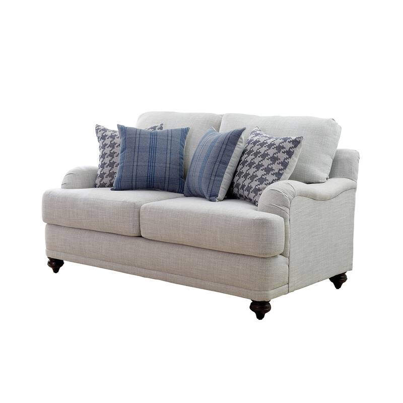 Linen-Like Fabric Loveseat with Recessed Arms in Light Grey and Dark Brown - Light Grey/Dark Brown