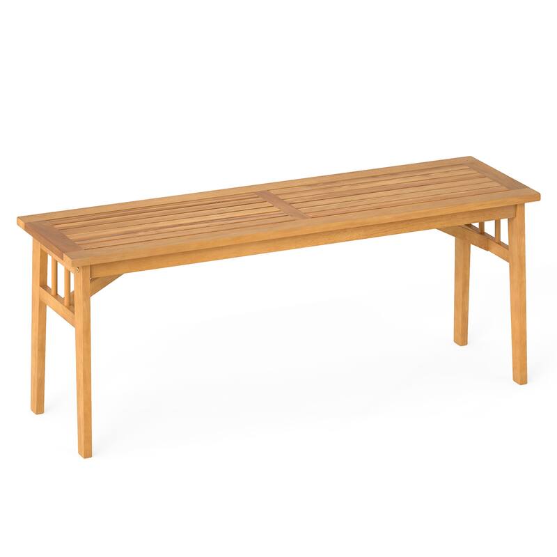 48" Natural Acacia Wood Bench Backless Wooden Seat for Home Outdoor or Garden Use - 48" x 14" x 18" - Single