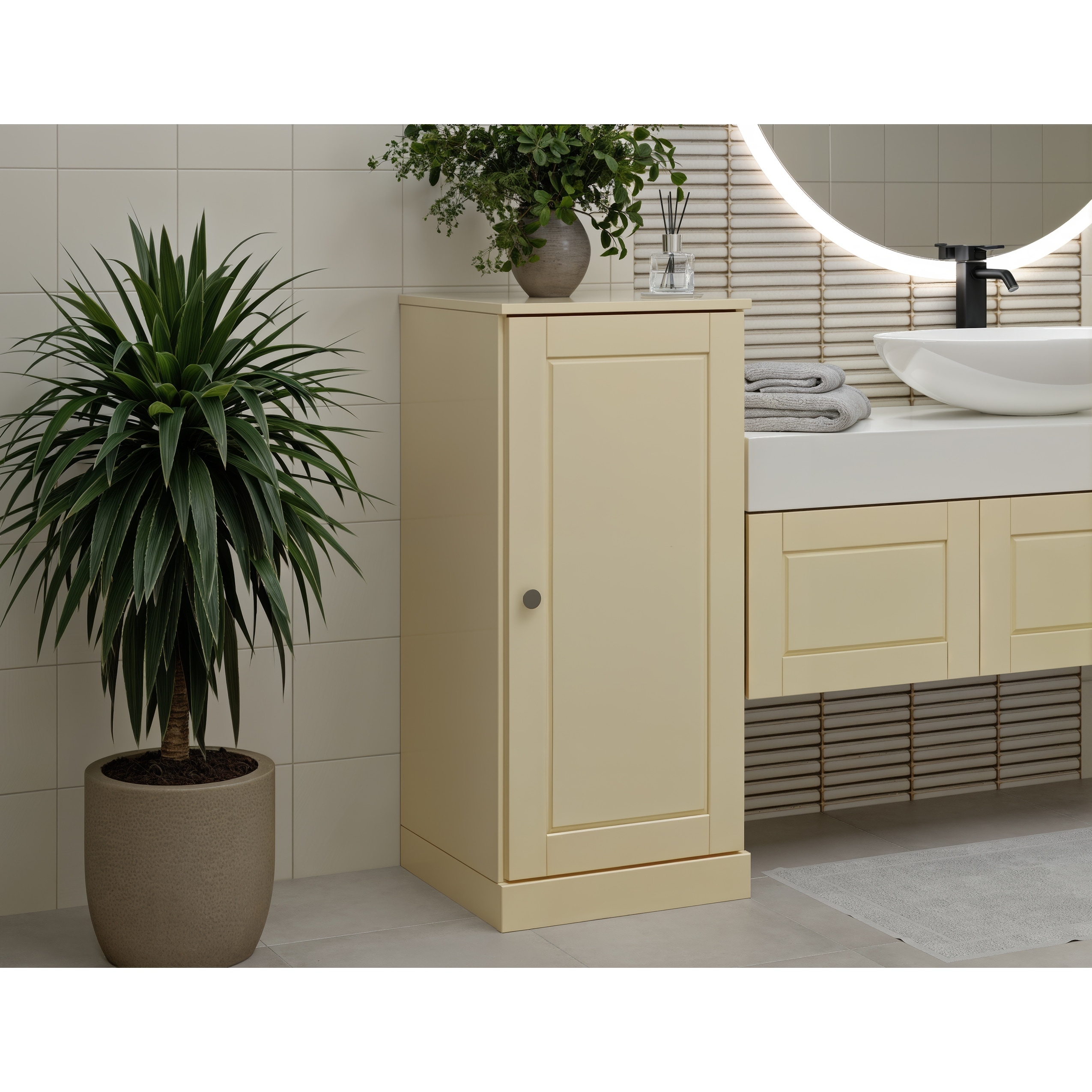 100% Solid Wood Low Bathroom Linen Storage Cabinet with Doors & Adjustable Shelves, 16.5" W x 35.75" H, Palace Imports