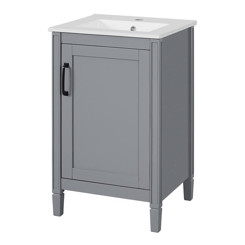 20"Bathroom Vanity with Ceramic Sink,Soft Close Door,Adjustable U-Shaped Shelf,Door Storage Rack,Modern Freestanding Cabinet