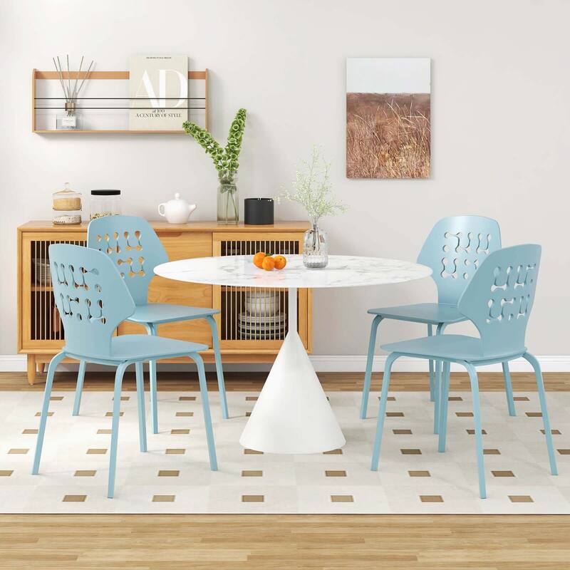 Costway Metal Dining Chair Set of 4 Armless Kitchen Hollowed Backrest - See Details