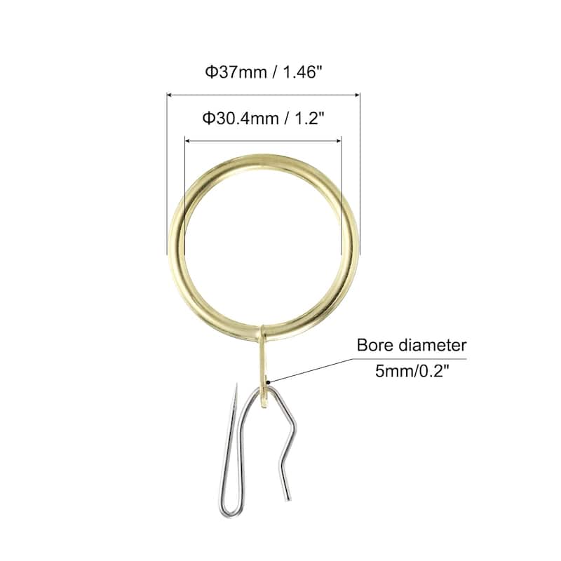 60pcs Metal Curtain Hook Rings with Pin-on Hooks - Gold - 1.2-Inch