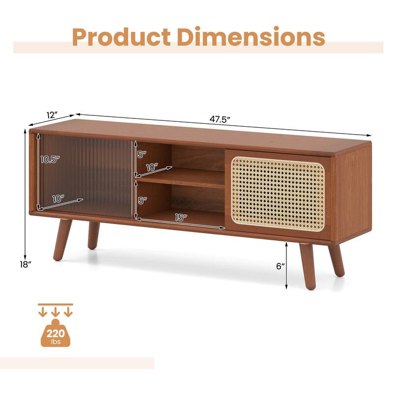 Costway Modern TV Stand Entertainment Center Media Console with Rattan