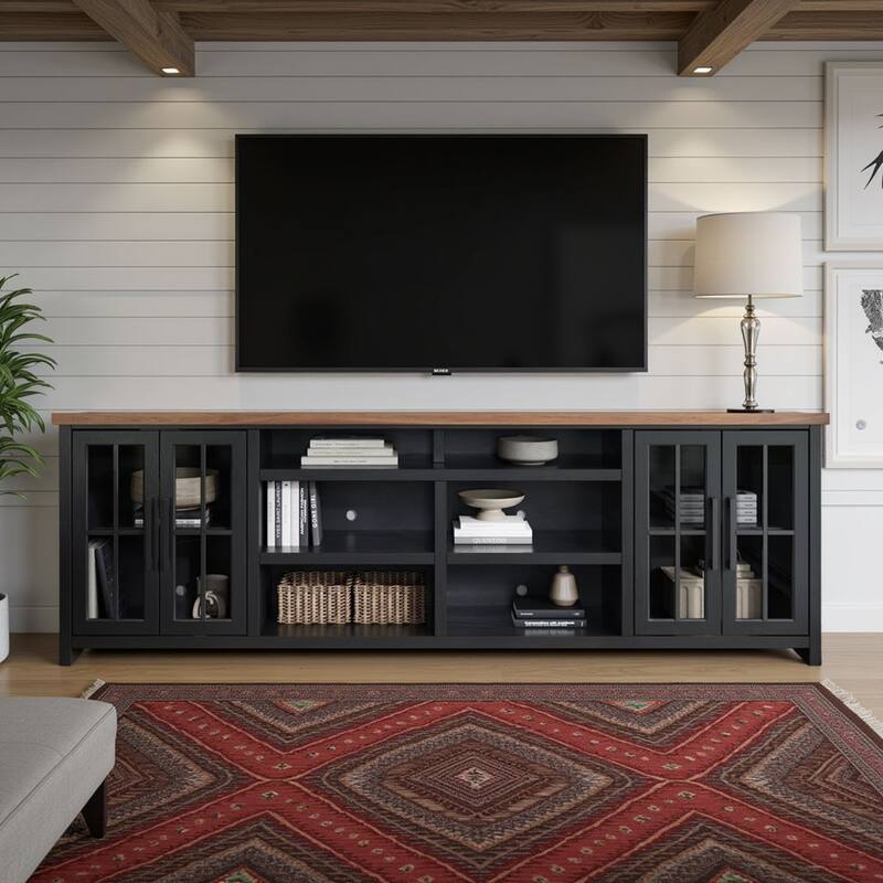 Bridgevine Home Modern Farmhouse 96 inch TV Stand Console for TVs up to 100 inches, No Assembly Requried, Two-Tone Finish