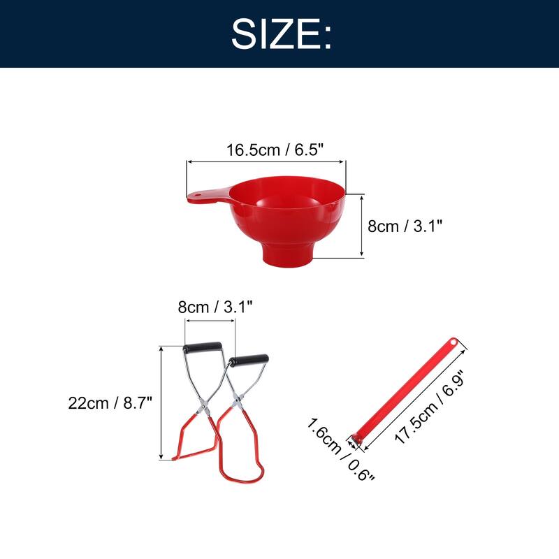 Canning Tools Kit Includes 1Pcs Funnel,1Pcs Jar Lifter,1Pcs Tongs - Red