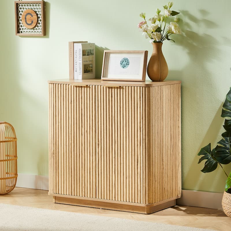 31.5" Buffet Cabinet Sideboard with Storage Curved wave Design for Bedroom, Living Room, Hallway, 31.5"W x 15.75"D x 31.5"H - Oak