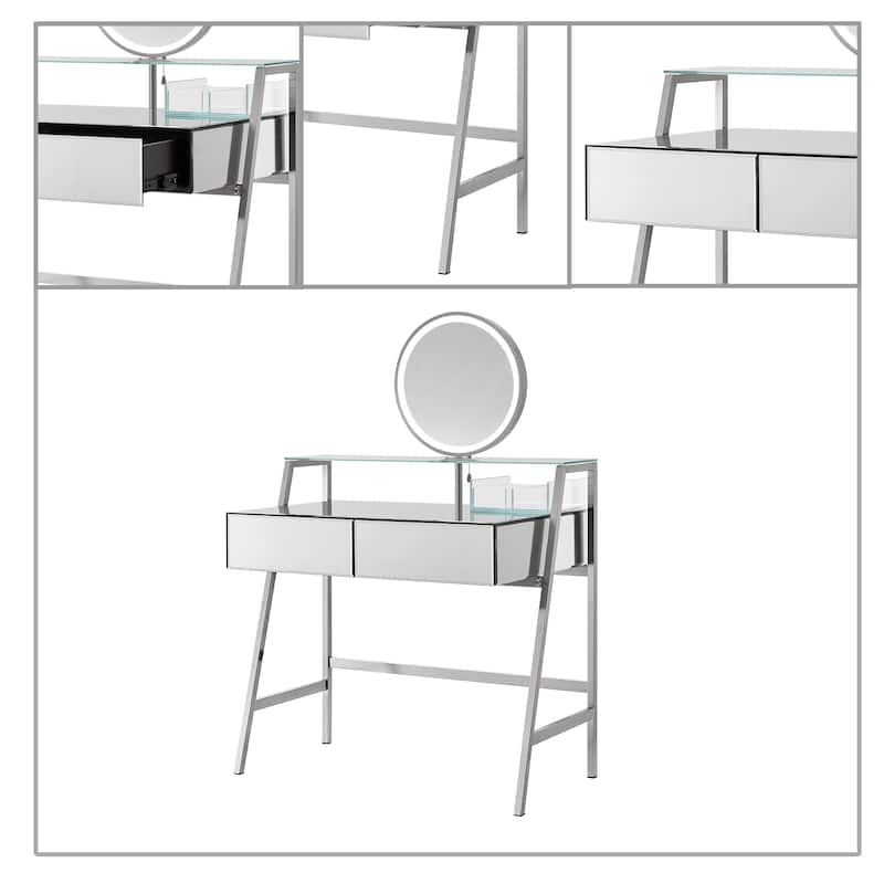 Modern Stylish Mirrored Wooden Makeup Vanity Desk with Mirror and Charging Station