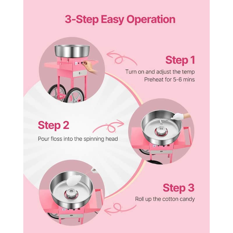 Stainless Steel 1000W Commercial Cotton Candy Machine with Temp Control - 32.24x20.47x37.6 inch