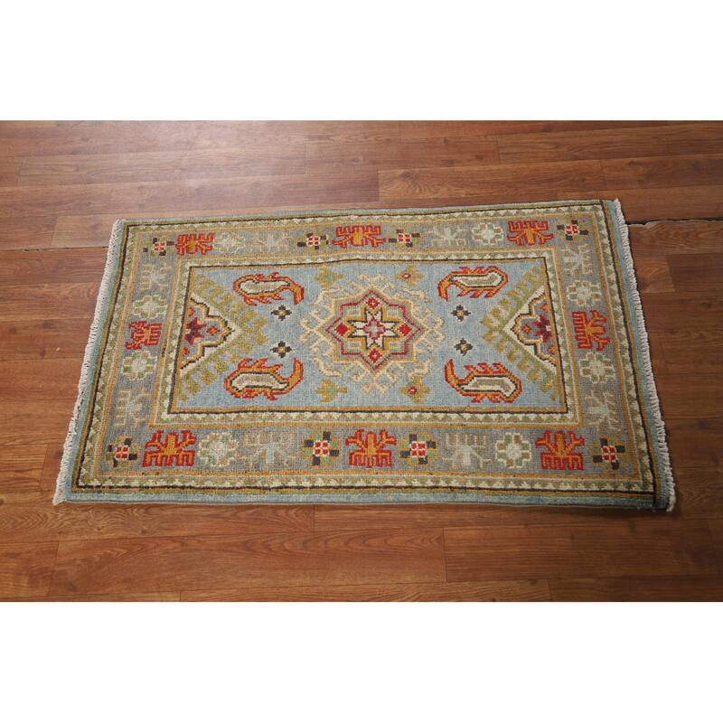 Geometric Kazak Oriental Accent Rug Hand-Knotted Wool Carpet - 2'0" x 3'0"