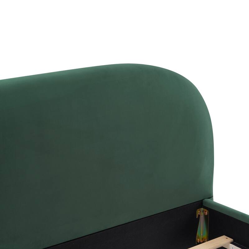 Luxury Dark Green Velvet King Bed with Curved Headboard - High-end Comfort & Easy Maintenance