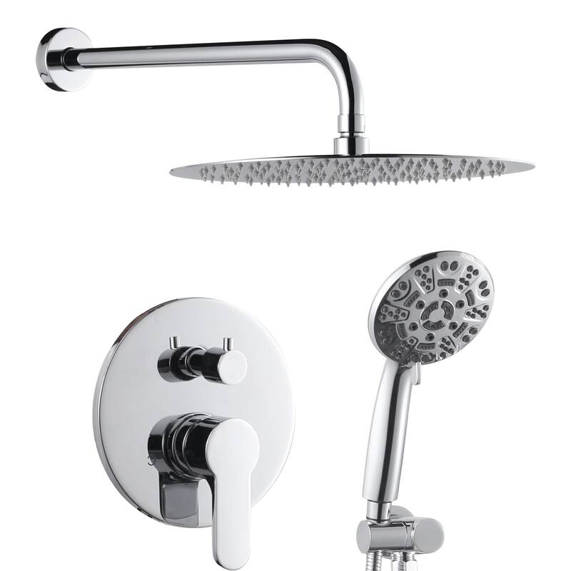 WOWOW Wall Mount 9-Spray Shower Faucet with Handshower - 12" - Polished Chrome