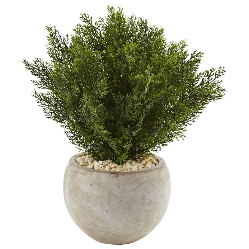 Artificial Plant with Planter - 2ft Indoor Outdoor Décor, Sand Bowl, River Rock, Fiber Clay - Green