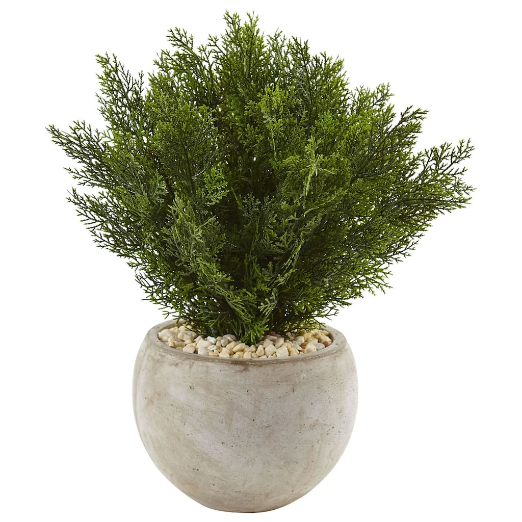 Artificial Plant with Planter - 2ft Indoor Outdoor Décor, Sand Bowl, River Rock, Fiber Clay - Green