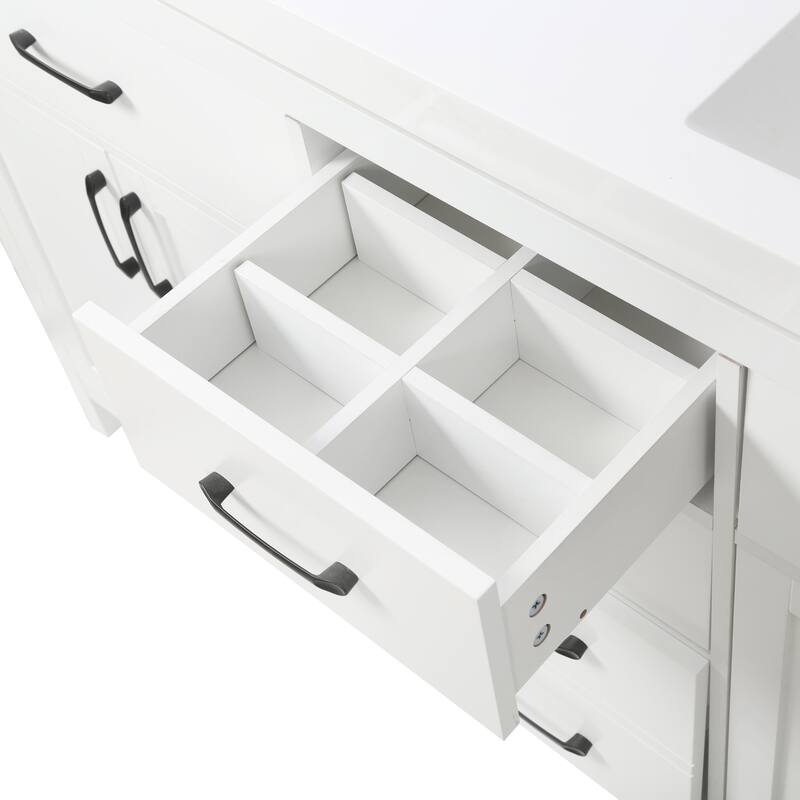 59.3" Modern Double Bathroom Vanity, Solid Wood Frame with SMC Sinks, Soft-Close Doors & Drawers