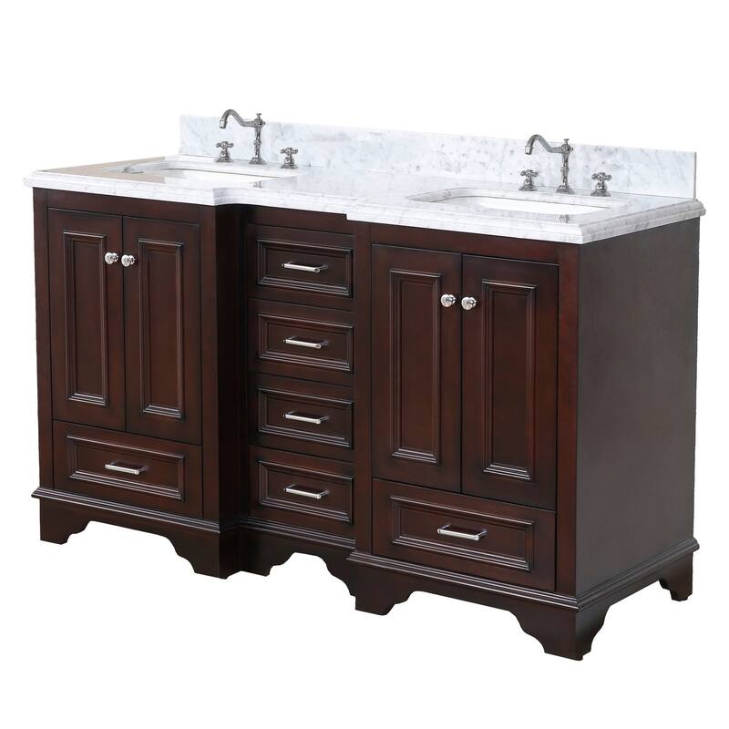 KitchenBathCollection Nantucket 60" Double Bathroom Vanity with Carrara Marble Top
