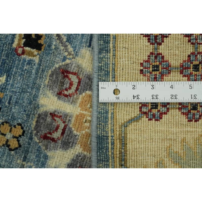 All-Over Floral Blue Oushak Vegetable Dye Area Rug, Floral Geometric Carpet - 11' 7'' X 8' 9''