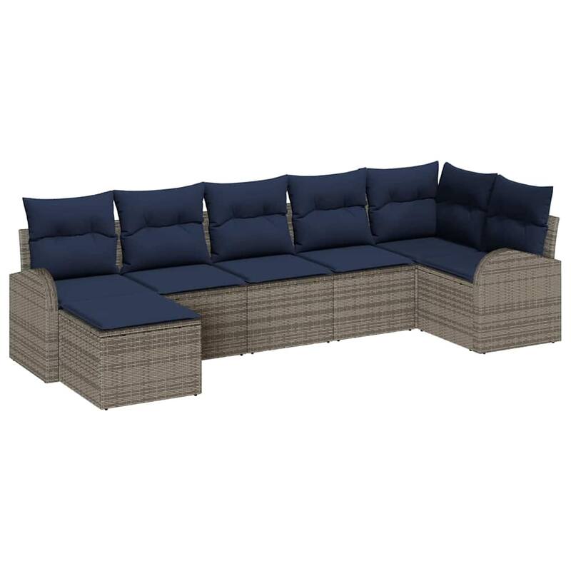 vidaXL 7/8 Garden Sofa Set with Cushions Black/Brown/Grey Poly Rattan - 113.8 x 48.8 x 27.2