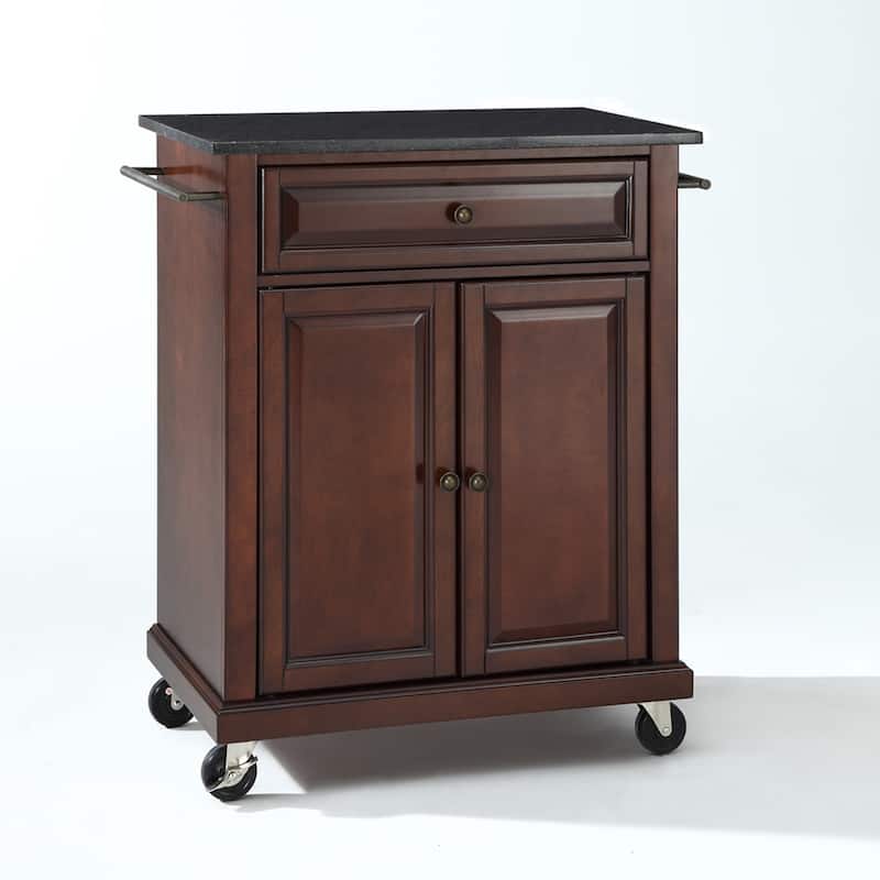 Crosley Compact Solid Black Granite Top Portable Kitchen Cart/ Island in Vintage Mahogany Finish - 18"d x 31"w x 35.5"h