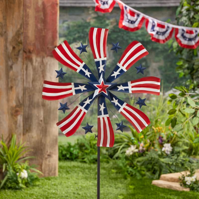 63 in. Metal Americana Wind Spinner Yard Stake