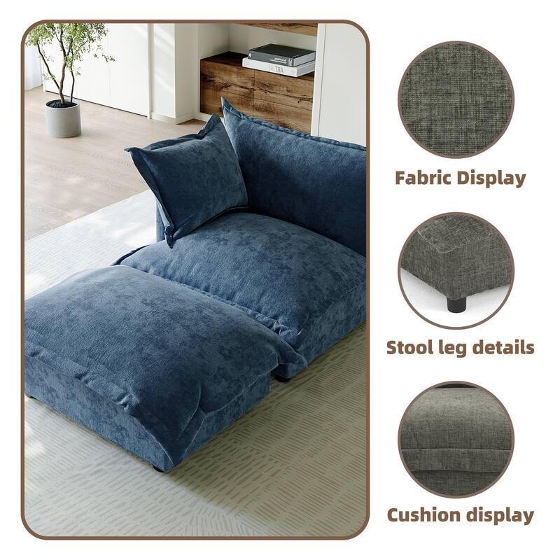 Casual 40"W Oversized Soft Comfy Cloud Chenille Chaise Lounge with Ottoman