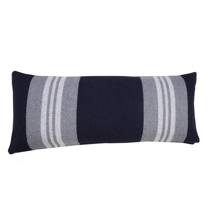 HomeRoots 14" X 36" Navy Gray And White 100% Cotton Coastal Zippered Pillow