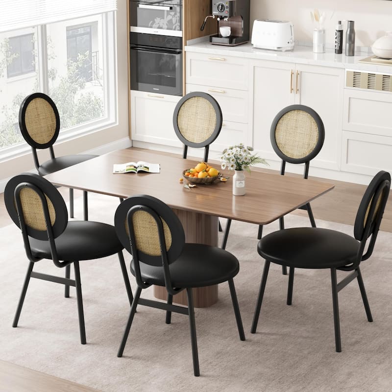 Boho Dining Chairs Set with Thicken Upholstered Natural Rattan Back