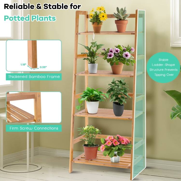 47.5 Inch 4-Tier Multifunctional Bamboo Bookcase Storage Stand Rack - 19" x 12.5" x 47.5"(L x W x H)