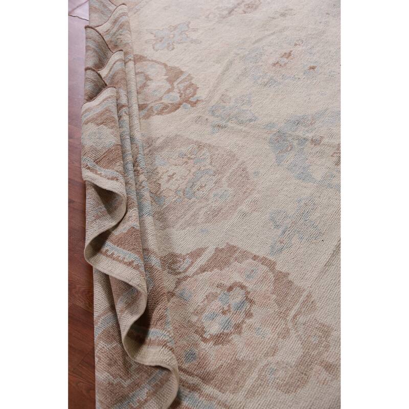 Hand Knotted Oriental 100% Wool Carpet Transitional Floral Beige & Ivories Oushak Area Rug - 11' 5'' X 9' 0''