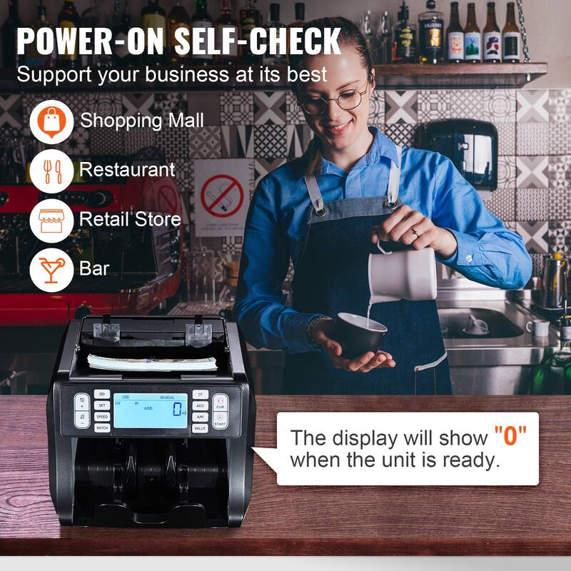 VEVOR Money Counter Machine, Bill Counter with UV, MG, IR and DD Counterfeit Detection