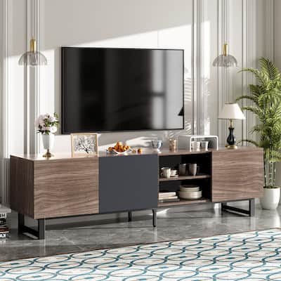 Modern TV with 3 Cabinets& Open Shelves, Console Table for TVs up to 80"