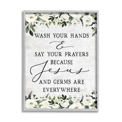 Stupell Wash Hands Say Prayers Jesus Germs Everywhere Phrase Framed Wall Art - Green