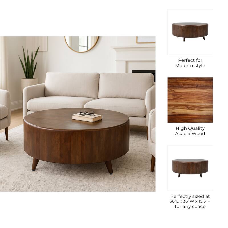 Elegant Round Wooden Coffee Table for Home Deor - 36", Brown - 36.0"
