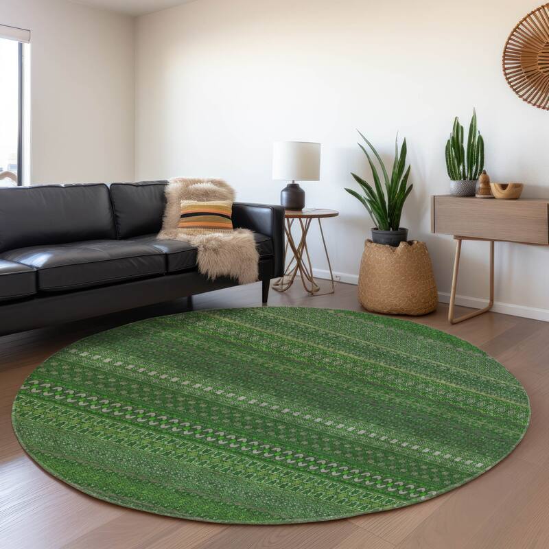 Premium Washable Super Soft Boho Stripes Mayfield Rug - Fern - 8' x 8' - Round