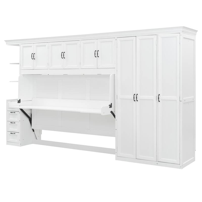 Twin Murphy Bed with Wardrobe, Cabinet, and Desk for Small Spaces