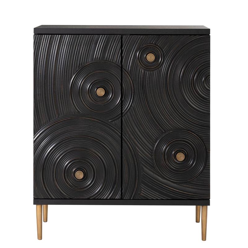 COZAYH Farmhouse 2 Door Embossed Storage Cabinet with Ring Motif, Distressed Boho Storage Buffet Cabinet